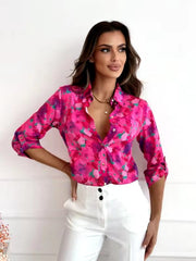 Elegant Flower Print Long Sleeve Regular Fit Blouse Shirt Mssza