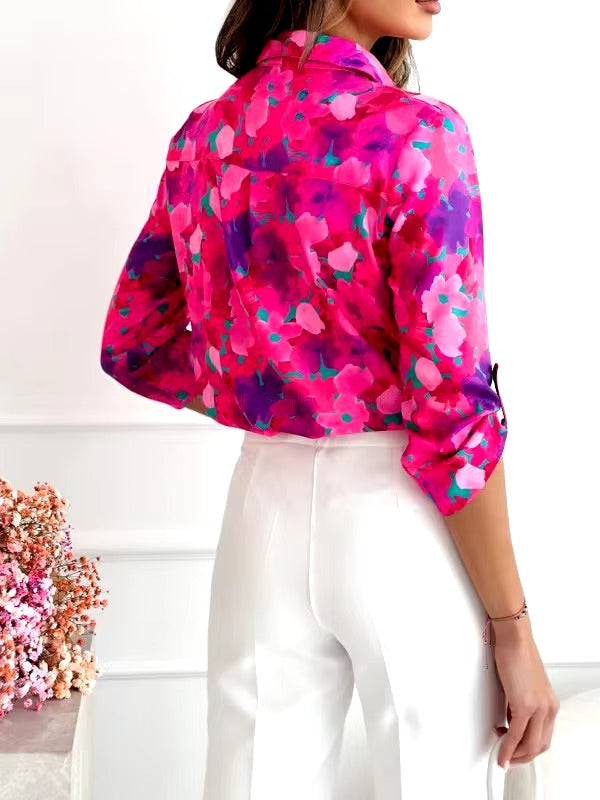 Elegant Flower Print Long Sleeve Regular Fit Blouse Shirt Mssza