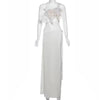 Elegant Flowers Skew Collar Lace Up Tank Crop Tops And Split Maxi Skirts 2 Piece Set Mssza