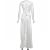 Elegant Flowers Skew Collar Lace Up Tank Crop Tops And Split Maxi Skirts 2 Piece Set Mssza