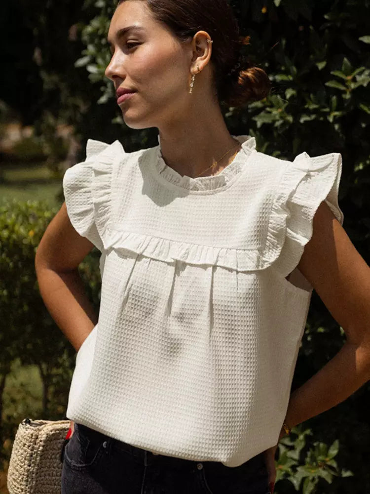 Elegant Flutter Sleeve Ruffled Flutter Sleeve Blouse Street Wear Mssza