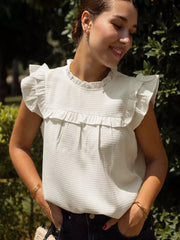 Elegant Flutter Sleeve Ruffled Flutter Sleeve Blouse Street Wear Mssza