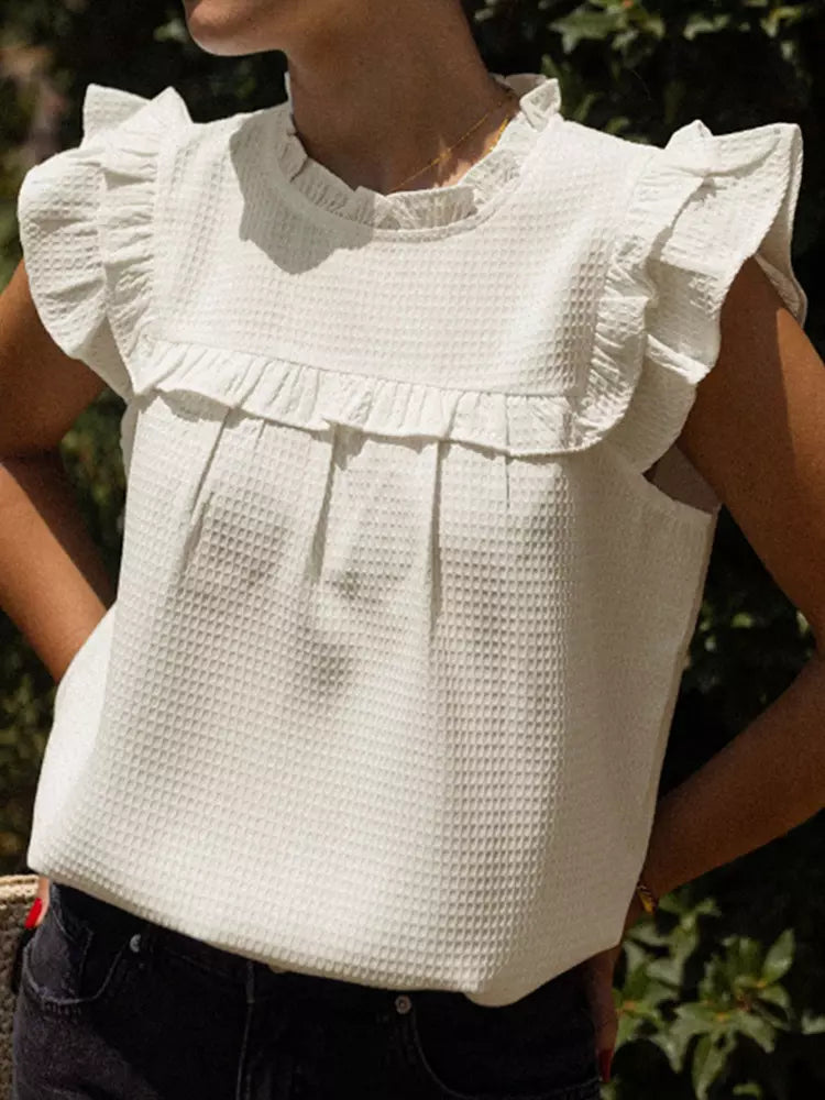 Elegant Flutter Sleeve Ruffled Flutter Sleeve Blouse Street Wear Mssza