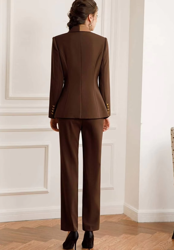 Elegant Formal Double Breasted Peak Lapel Business Blazer Office Lady Slim Fit 2 Piece Suits Mssza