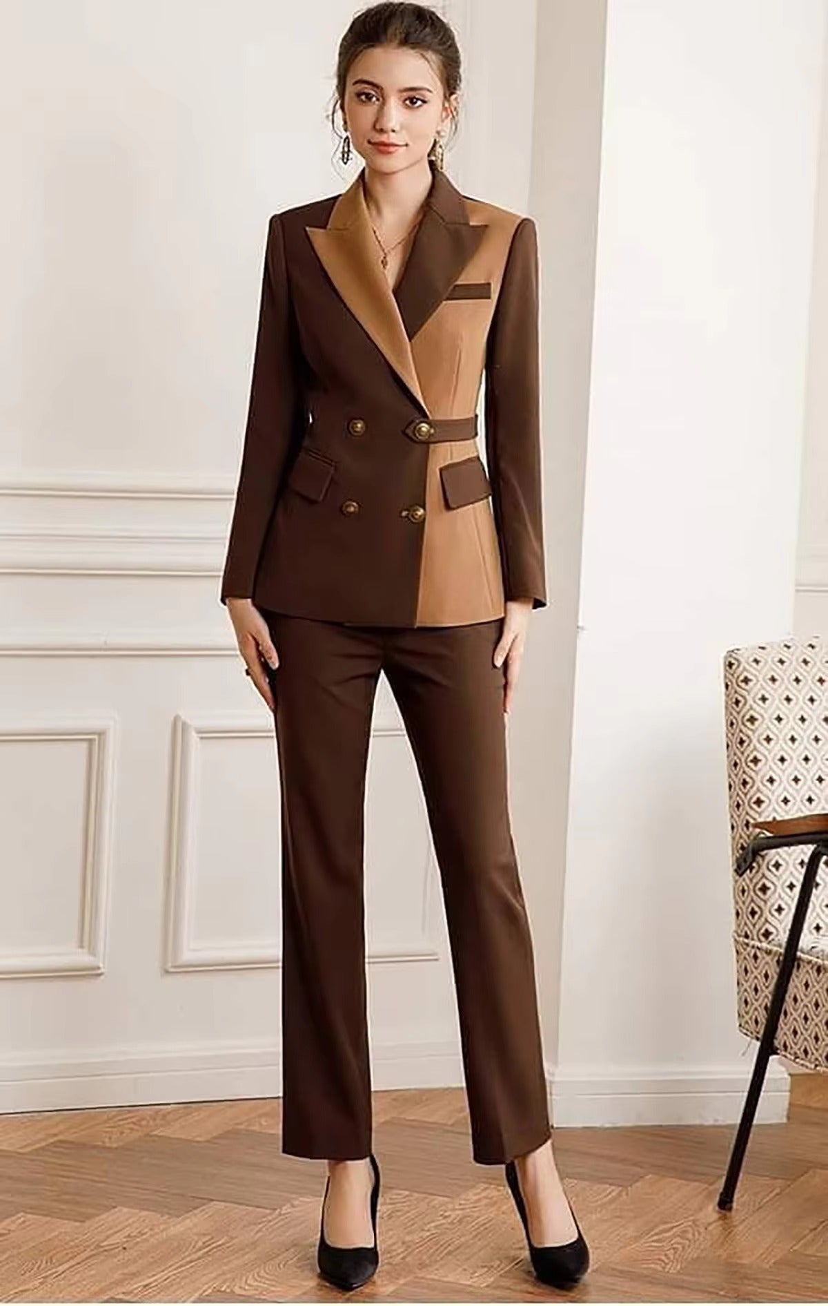 Elegant Formal Double Breasted Peak Lapel Business Blazer Office Lady Slim Fit 2 Piece Suits Mssza