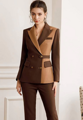 Elegant Formal Double Breasted Peak Lapel Business Blazer Office Lady Slim Fit 2 Piece Suits Mssza