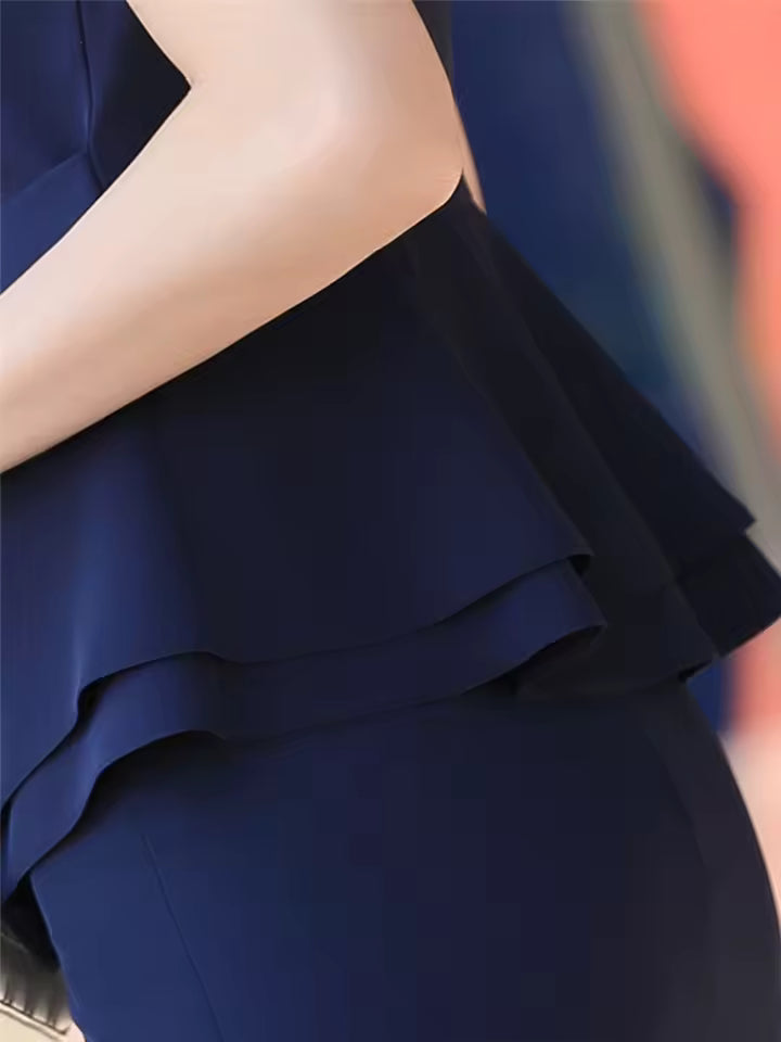 Elegant Formal Lantern Sleeve Blazer And Skirt 2 Piece Suit Mssza