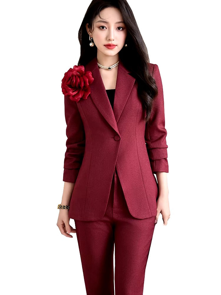 Elegant Formal Single Button Blazer Jacket Coat And Trouser Business Work Wear 2 Piece Pant Suit Mssza