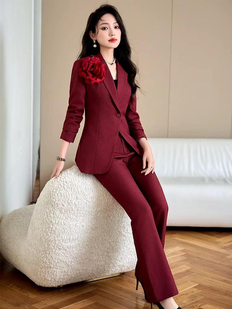 Elegant Formal Single Button Blazer Jacket Coat And Trouser Business Work Wear 2 Piece Pant Suit Mssza