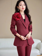 Elegant Formal Single Button Blazer Jacket Coat And Trouser Business Work Wear 2 Piece Pant Suit Mssza