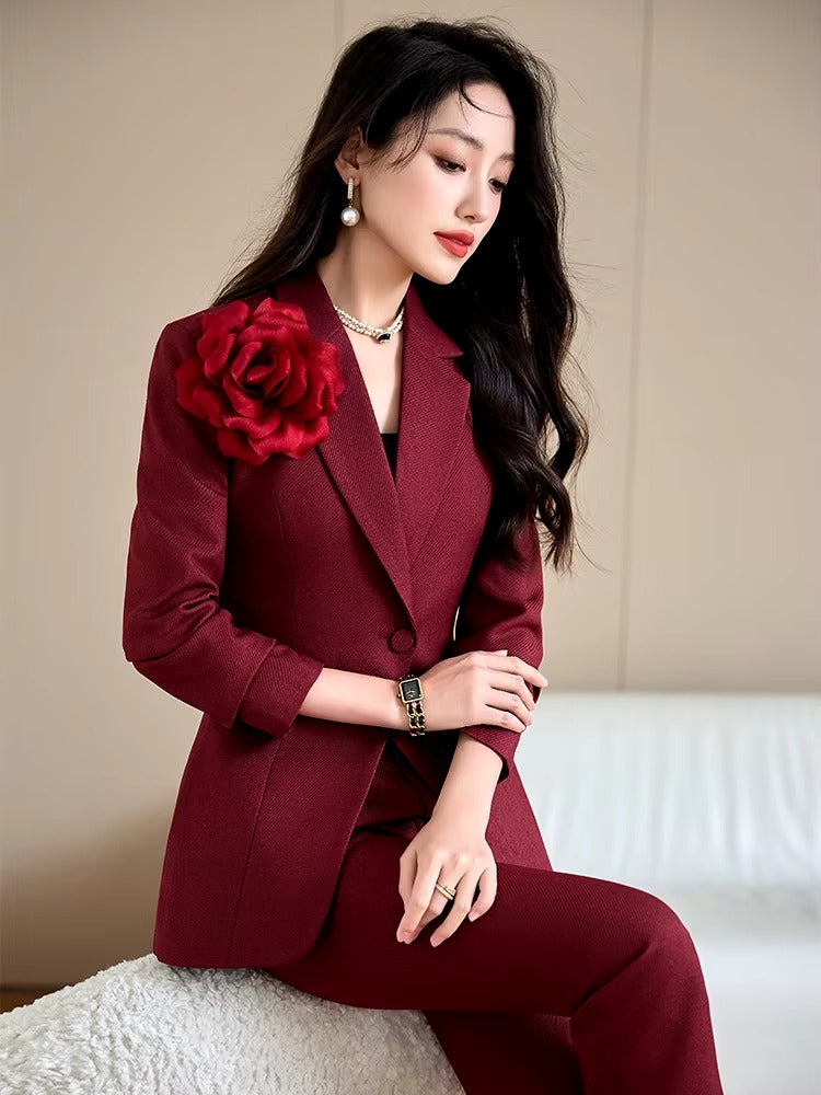 Elegant Formal Single Button Blazer Jacket Coat And Trouser Business Work Wear 2 Piece Pant Suit Mssza
