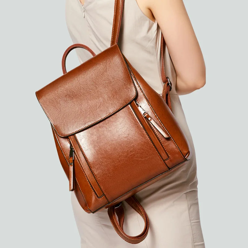 Elegant Genuine Leather Backpack Natural Skin Book Laptop Rucksack Messenger Cross body Shoulder Bag Mssza