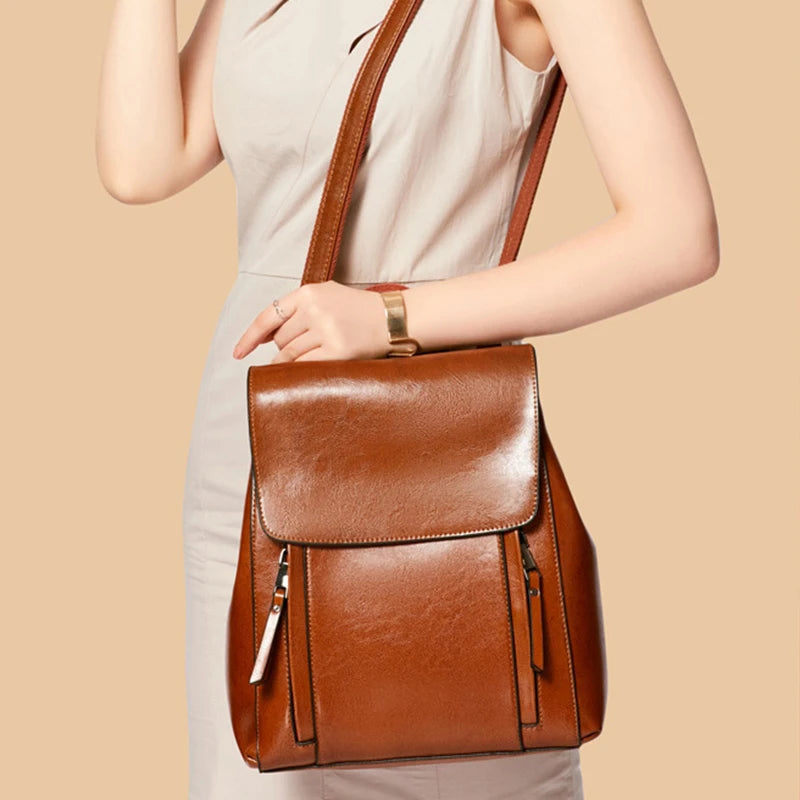 Elegant Genuine Leather Backpack Natural Skin Book Laptop Rucksack Messenger Cross body Shoulder Bag Mssza