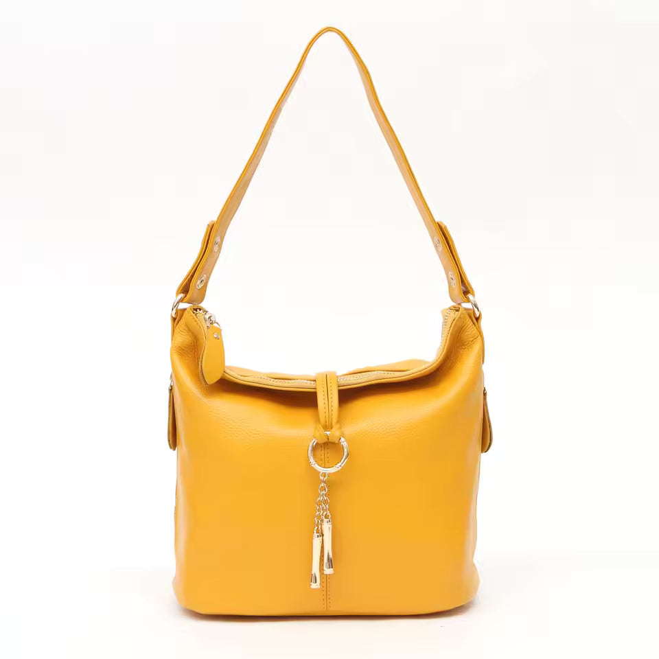 Elegant Genuine Leather Charming Ring Medium Shoulder Hobo Bag Mssza