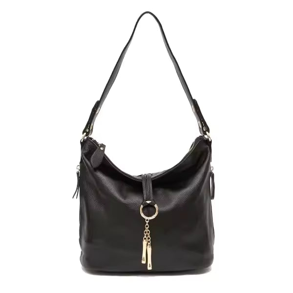 Elegant Genuine Leather Charming Ring Medium Shoulder Hobo Bag Mssza