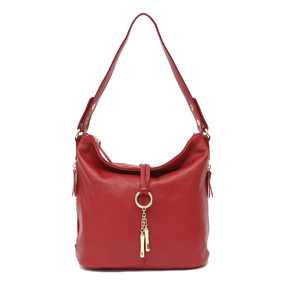 Elegant Genuine Leather Charming Ring Medium Shoulder Hobo Bag Mssza