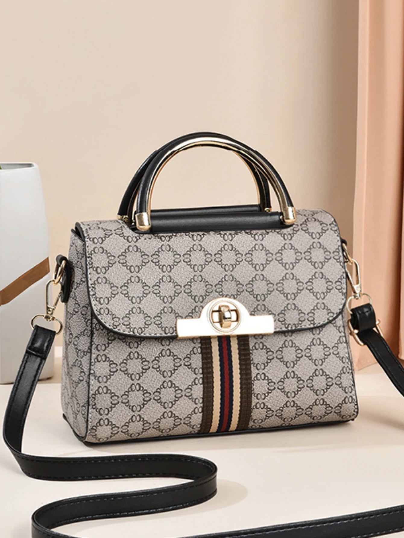 Elegant Geometric Printed Decorative versatile Large capacity Shoulder Crossbody Bag Mssza