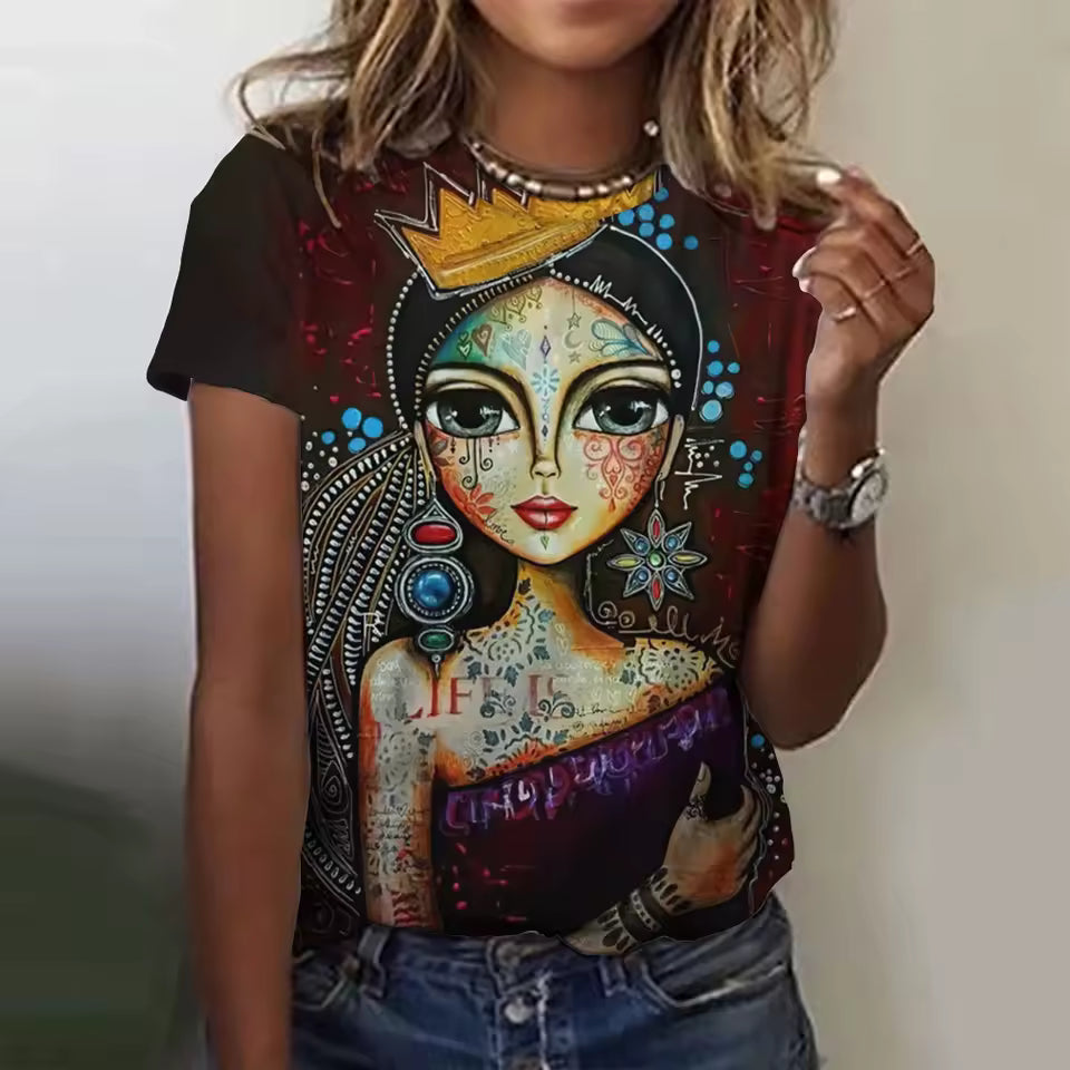 Elegant Girls Face Painting Beautiful Short Sleeve T-Shirts Mssza