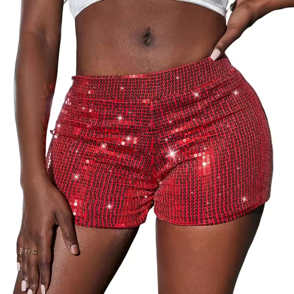 Elegant Glittery High Waist Sequins Straight Leg Shorts Mssza