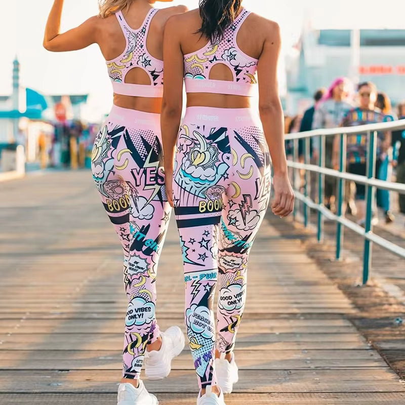 Elegant Graffiti Sportswear Yoga Set Workout Tracksuit Mssza
