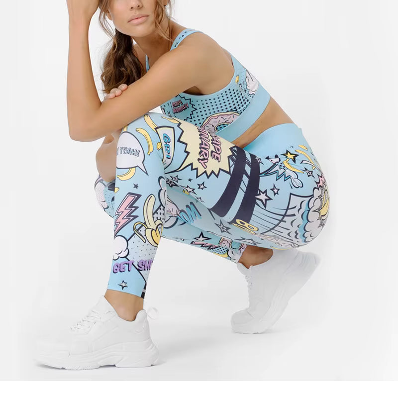 Elegant Graffiti Sportswear Yoga Set Workout Tracksuit Mssza