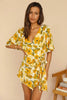 Elegant Half Sleeve Printed Back Split Strap Mid Waist Off Jumpsuit Mssza