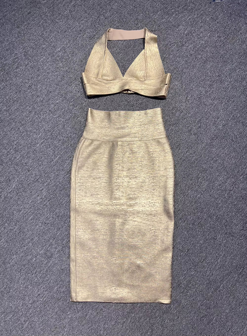 Elegant Halter V-Neck Bodycon Tops Bandage And Pencil Skirts Mssza