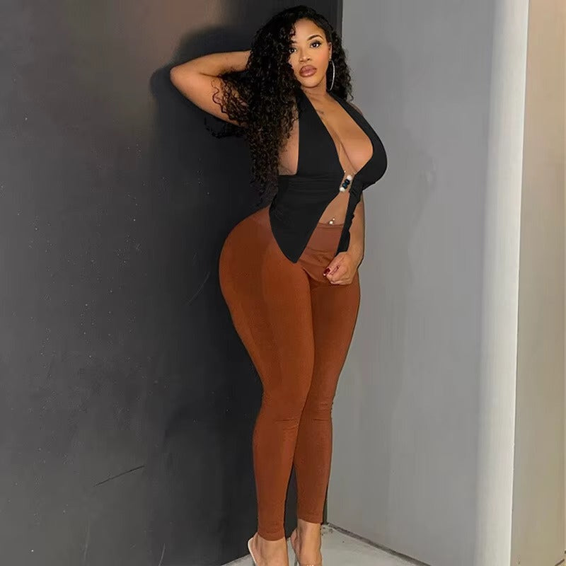 Elegant Halter V Neck Sleeveless Backless Ruched Club Crop Tops Mssza