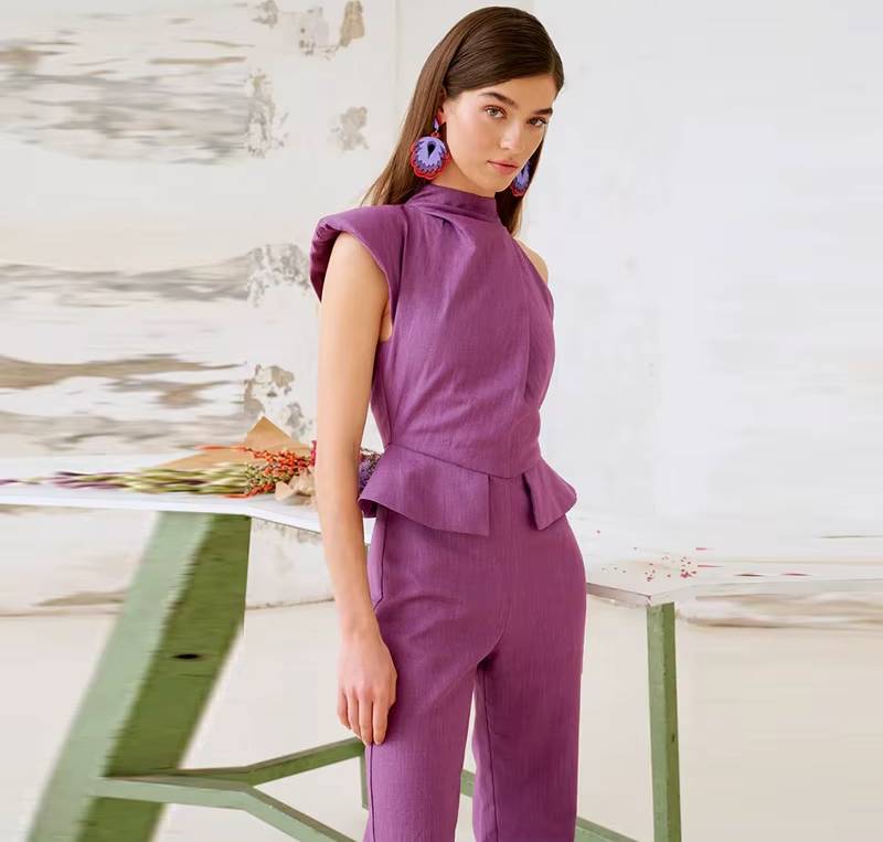 Elegant Halter Waist Cinching Sleeveless Fake Pockets Wide Leg Jumpsuit Mssza