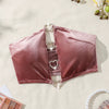 Elegant Heart-Shaped Sparkling Diamond Strapless Tight Bottomed Crop Top Mssza