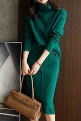 Elegant High Neck Knit Sets Loose Sweater Skirt Sets Dress Mssza