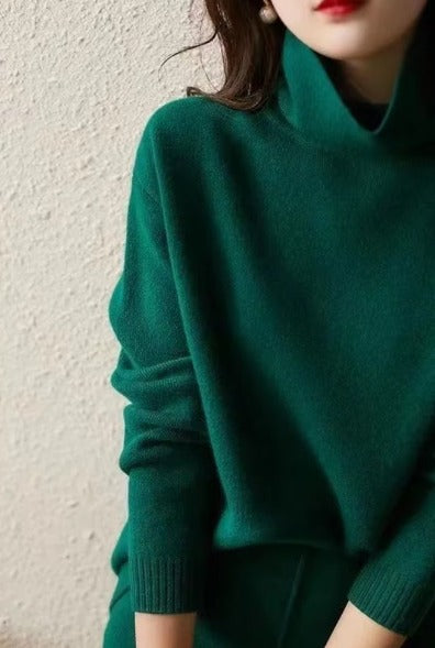Elegant High Neck Knit Sets Loose Sweater Skirt Sets Dress Mssza