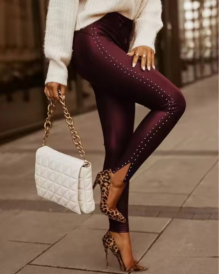 Elegant High Street Skinny PU Leather Pencil Pants Mssza