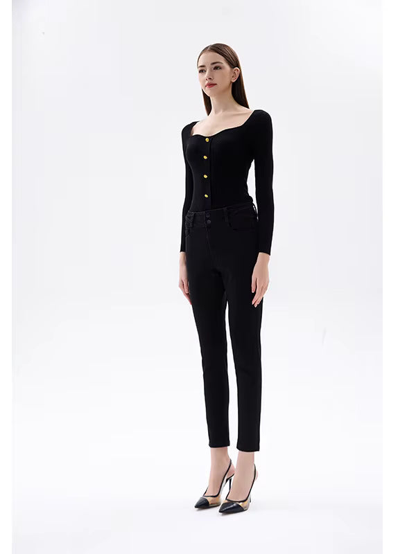 Elegant High Waist Hip Lifting Small Stretch Nine Point Tight Look jeans Mssza
