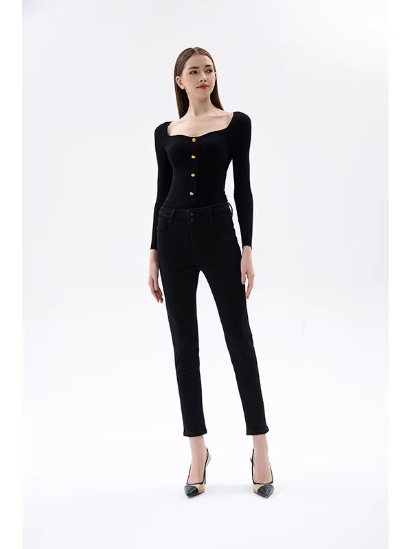 Elegant High Waist Hip Lifting Small Stretch Nine Point Tight Look jeans Mssza