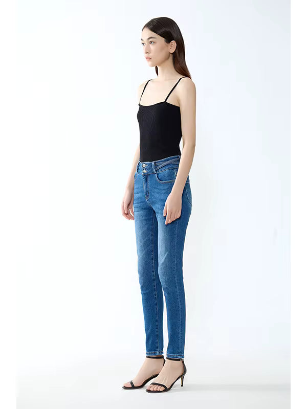 Elegant High Waist Hip Lifting Small Stretch Nine Point Tight Look jeans Mssza