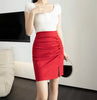 Elegant High Waist Office Pencil Folds Slim Bodycon  Mini Skirt Mssza