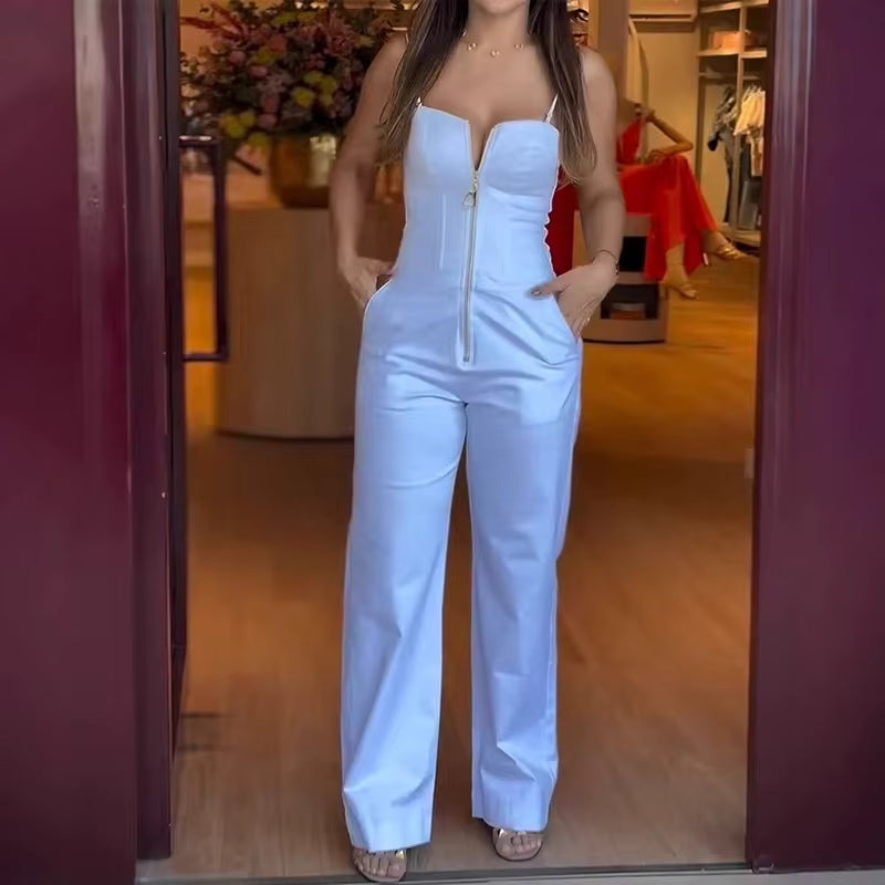 Elegant High Waist Sling Slim Office Style Long Pants Jumpsuit Mssza
