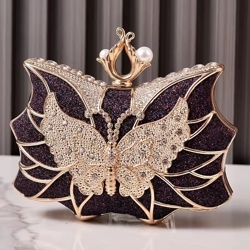 Elegant Hollow Butterfly Party Bridal Wedding Diamond Clutch Banquet Dinner Purse Mssza