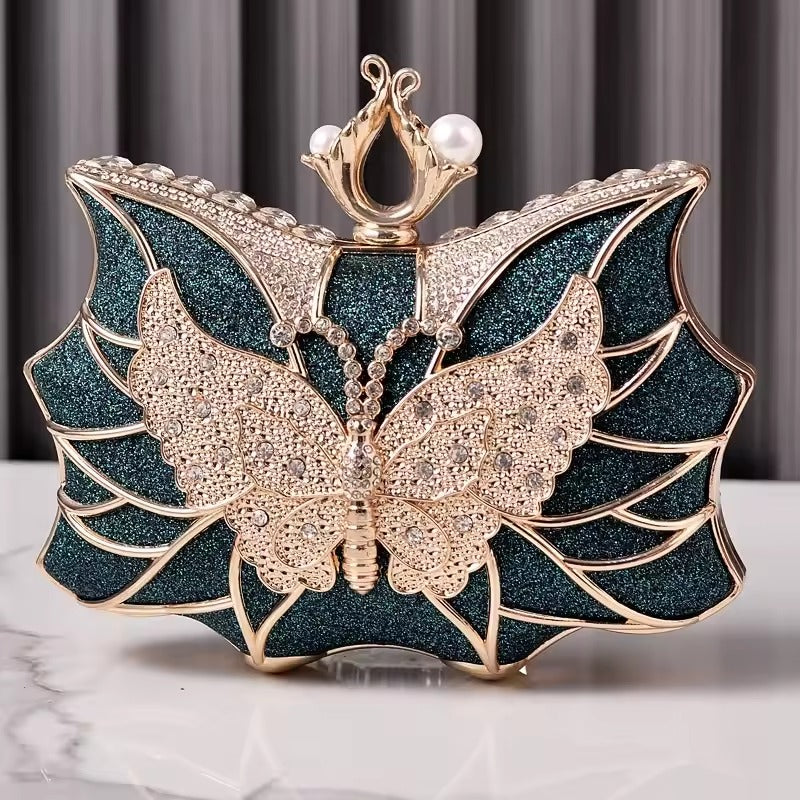 Elegant Hollow Butterfly Party Bridal Wedding Diamond Clutch Banquet Dinner Purse Mssza