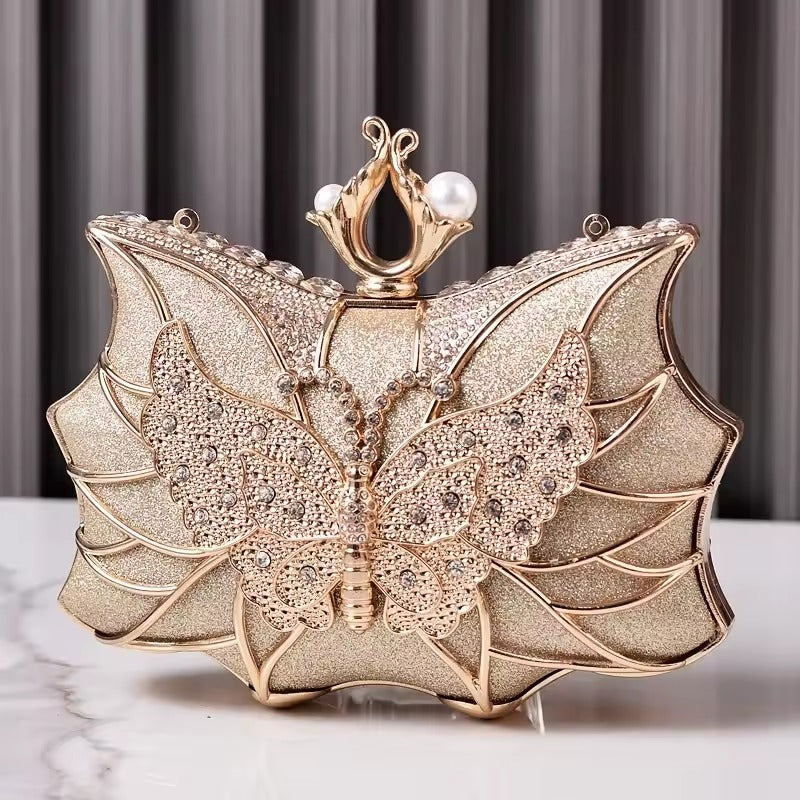 Elegant Hollow Butterfly Party Bridal Wedding Diamond Clutch Banquet Dinner Purse Mssza