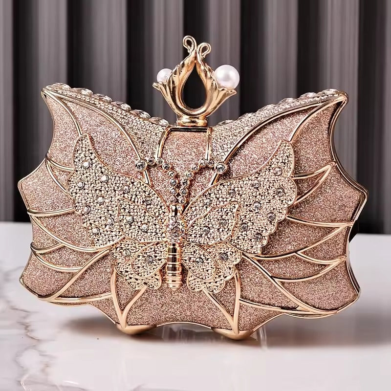 Elegant Hollow Butterfly Party Bridal Wedding Diamond Clutch Banquet Dinner Purse Mssza