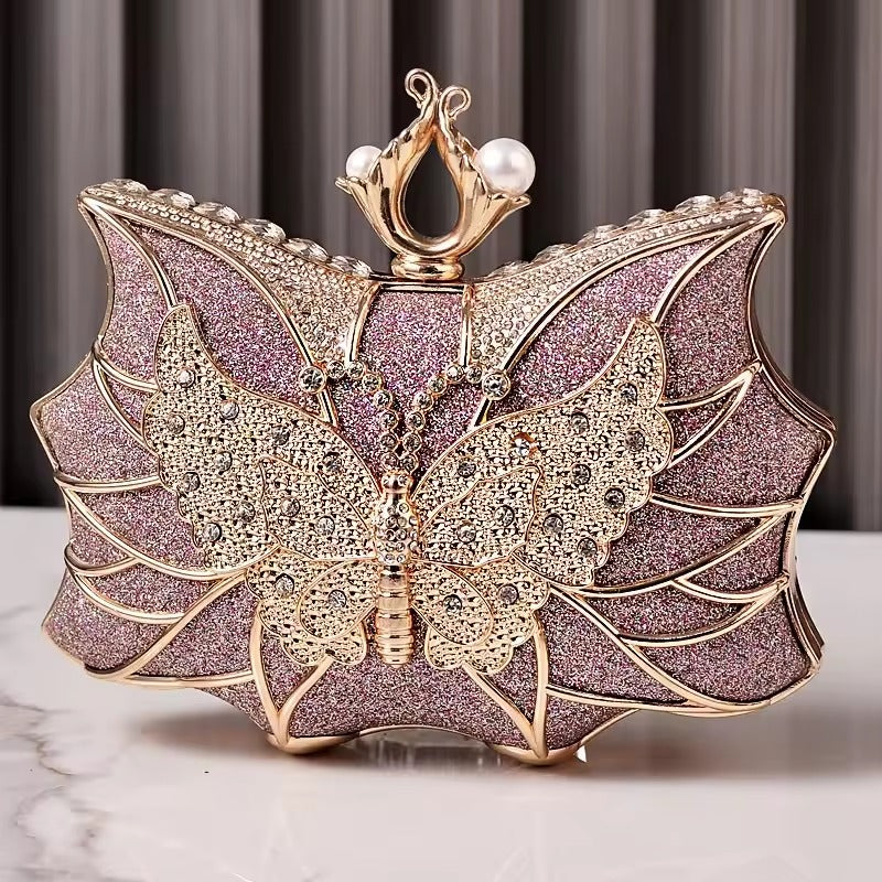 Elegant Hollow Butterfly Party Bridal Wedding Diamond Clutch Banquet Dinner Purse Mssza