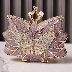 Elegant Hollow Butterfly Party Bridal Wedding Diamond Clutch Banquet Dinner Purse Mssza