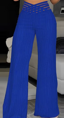 Elegant Hollow Out Cuffed Wide Leg High Waist Straight Party Long Trousers Mssza