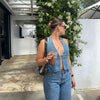 Elegant Hollow Out Halter Cowboy Robe Sleeveless Denim Top Mssza