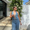 Elegant Hollow Out Halter Cowboy Robe Sleeveless Denim Top Mssza