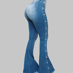 Elegant Hollow Out High Waist Flare Wide Leg Streetwear Denim Trousers Mssza