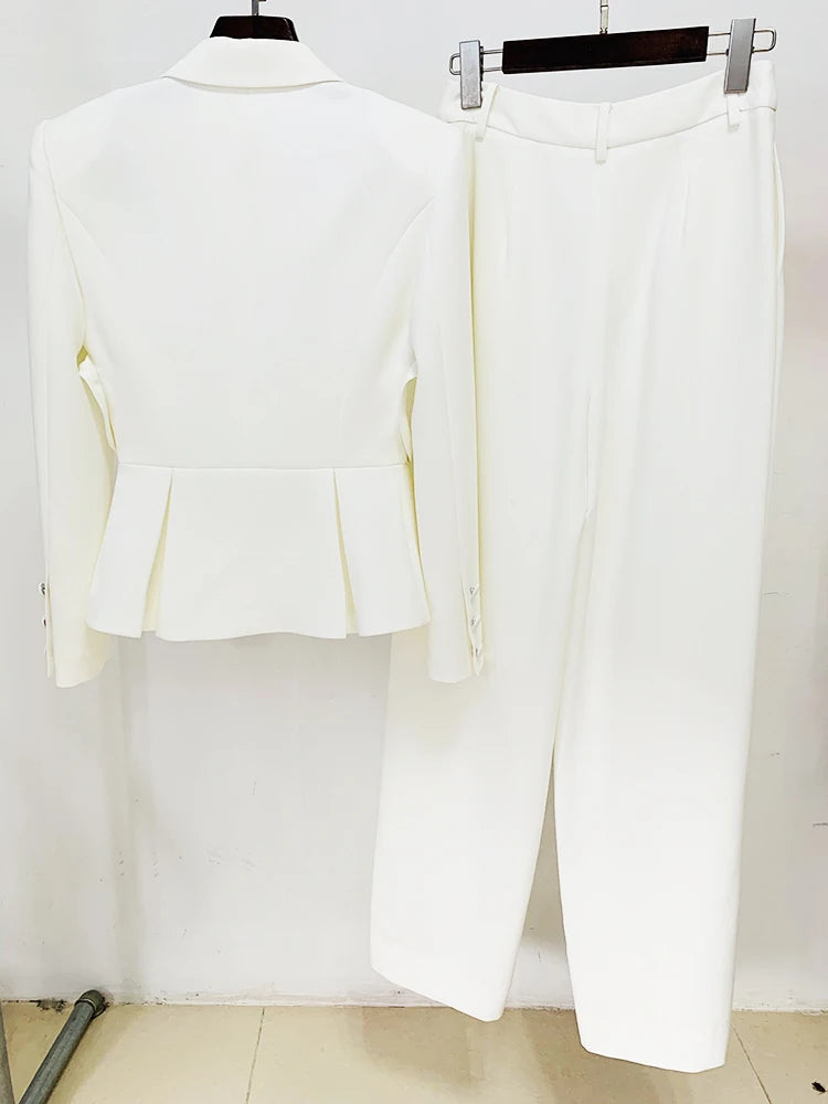 Elegant Hollow Out Single Button Blazer Slit Pants Designer Suit Set Mssza