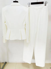Elegant Hollow Out Single Button Blazer Slit Pants Designer Suit Set Mssza